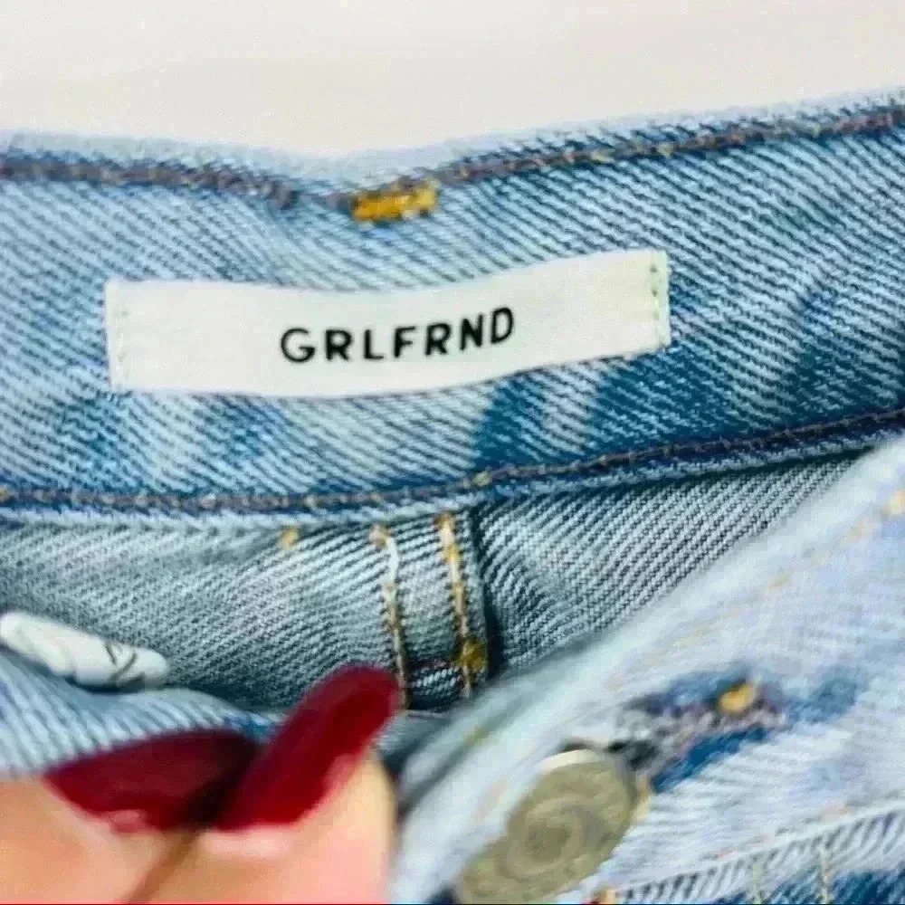 Grlfrnd Helena Straight Jeans Women's‎ 25 Blue High Rise Button Fly Distressed - Picture 14 of 14